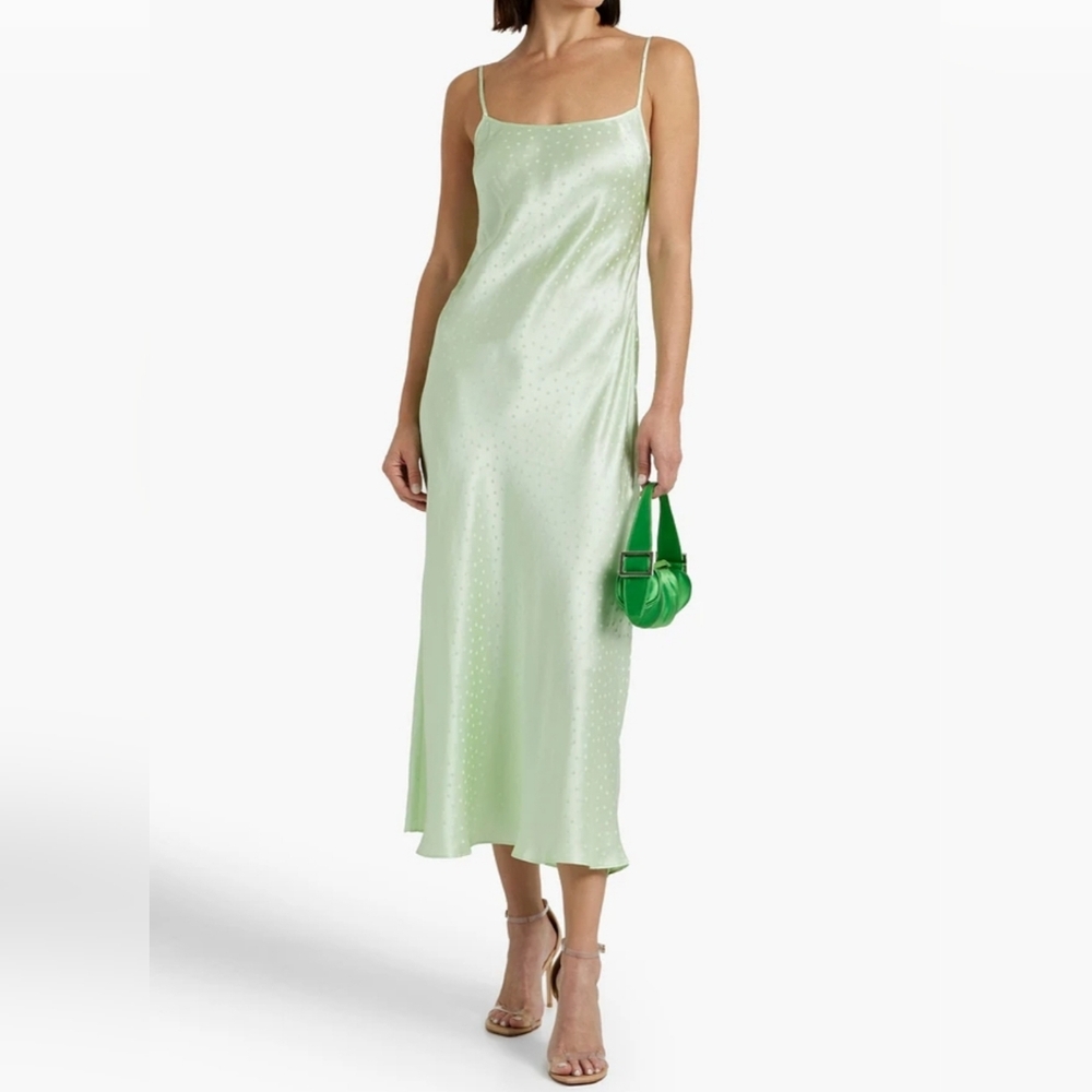 Rixo Holly polka-dot silk-satin jacquard midi slip dress , green,size 14 (UK 18)